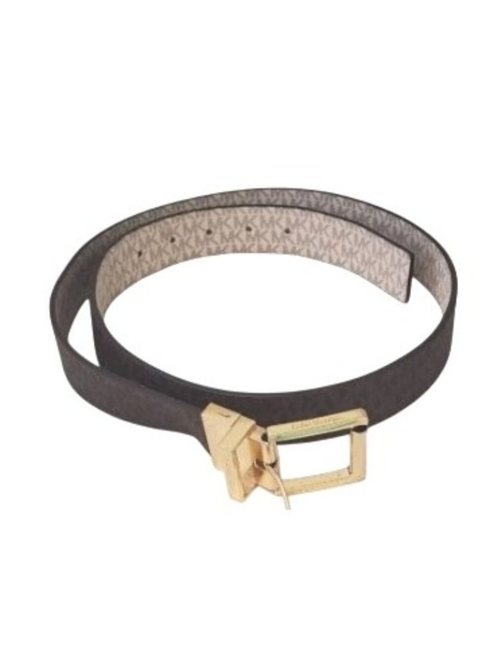 Michael Kors Women's Reversible Belt Vanilla/Brown 42" Gold Buckle